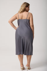 Curveins Plus Size Satin Cowl Neck Spaghetti Strap Loose Fit Sleep Dress