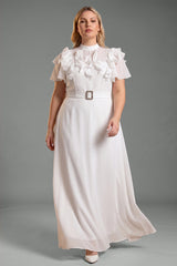 Curveins Plus Size Stand Collar Flare Sleeve Flowing A-Line Maxi Dress