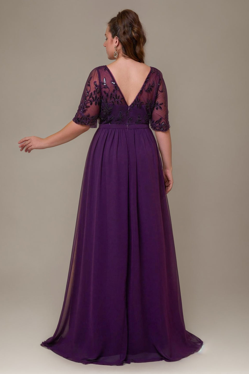 Curveins Plus Size V-Neck Sequin Floral Patchwork Maxi Dress