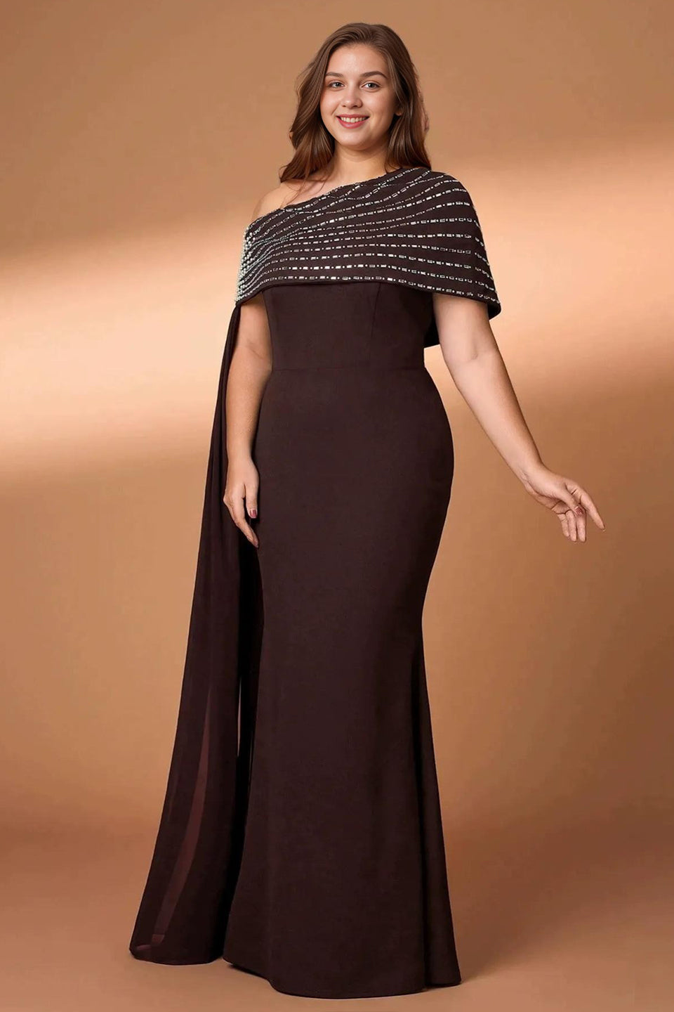 Curveins Plus Size Asymmetric One-Shoulder Rhinestone Detail Dress