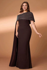 Curveins Plus Size Asymmetric One-Shoulder Rhinestone Detail Dress