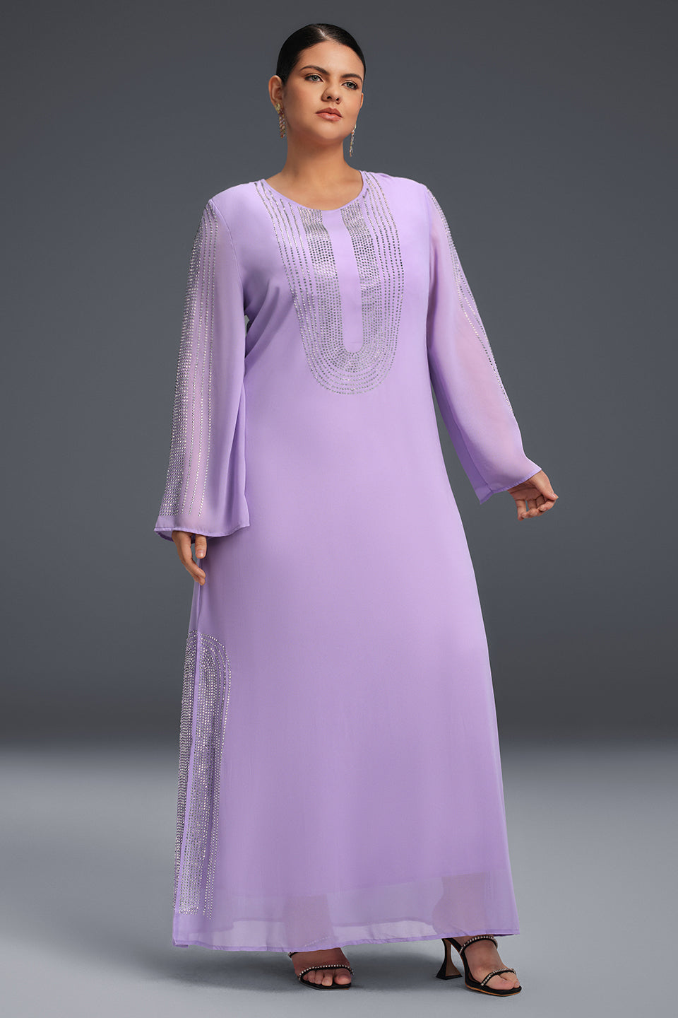 Curveins Plus-Size Fashion Rhinestone Embellished Long Robe
