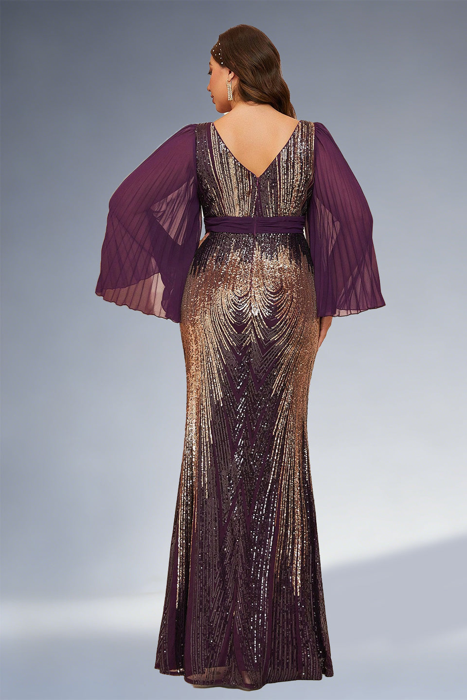 Curveins Plus Size Sparkling V-Neck Batwing Long-Sleeve Curve-Fit Maxi Dress