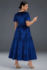 Curveins Plus Size Velvet V-Neck Pleated Maxi Dress