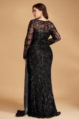 Curveins Plus Size Round Neck Embroidered Tie-Sash Bodycon Maxi Dress