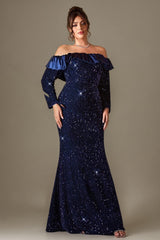 Curveins Plus Size Off-Shoulder Sparkling Sequin Fitted Mermaid Maxi Dress