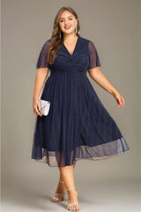 Curveins Plus Size V-Neck Batwing Sleeve Knot Waist Maxi Dress
