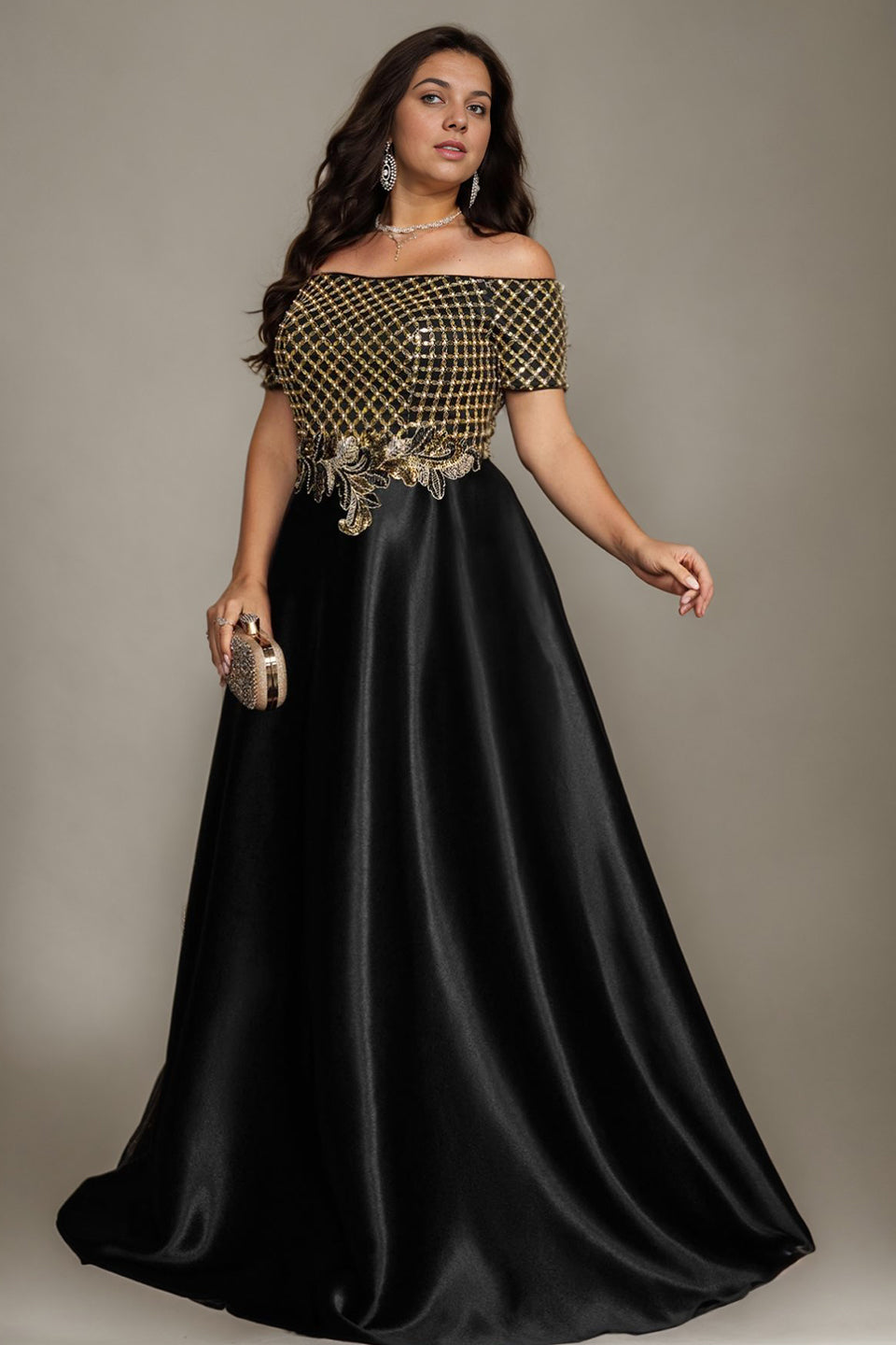 Curveins Chic Plus Size Off-Shoulder Sheer Patchwork Maxi Gown