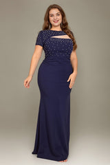 Curveins Plus Size Round Neck Short Sleeve Bodycon Maxi Dress