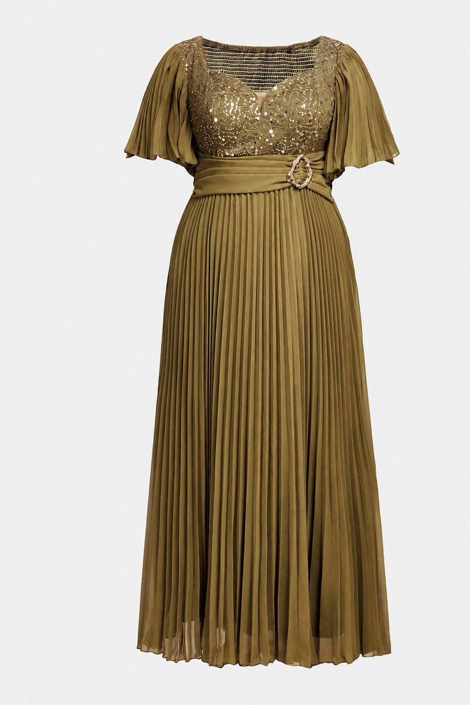Curveins Plus Size Batwing Sleeve Sequin Panelled Ruched Waist Elegant Maxi Dress