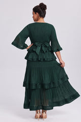 Curveins Plus Size Crew Neck Long Sleeve Ruffle Tiered Skirt Set