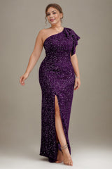 Curveins Plus Size  Sequin One Shoulder Formal Dress