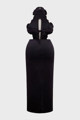 Curveins Plus Size Sexy Halter Neck Large Flower Fitted Back Slit Maxi Dress