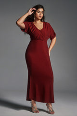 Curveins Plus Size Super Stretchy Ruched Velvet Bodycon Dress