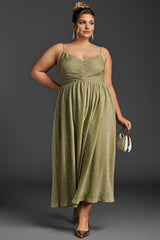 Curveins Plus Size V-Neck Ruched Sleeveless Dress