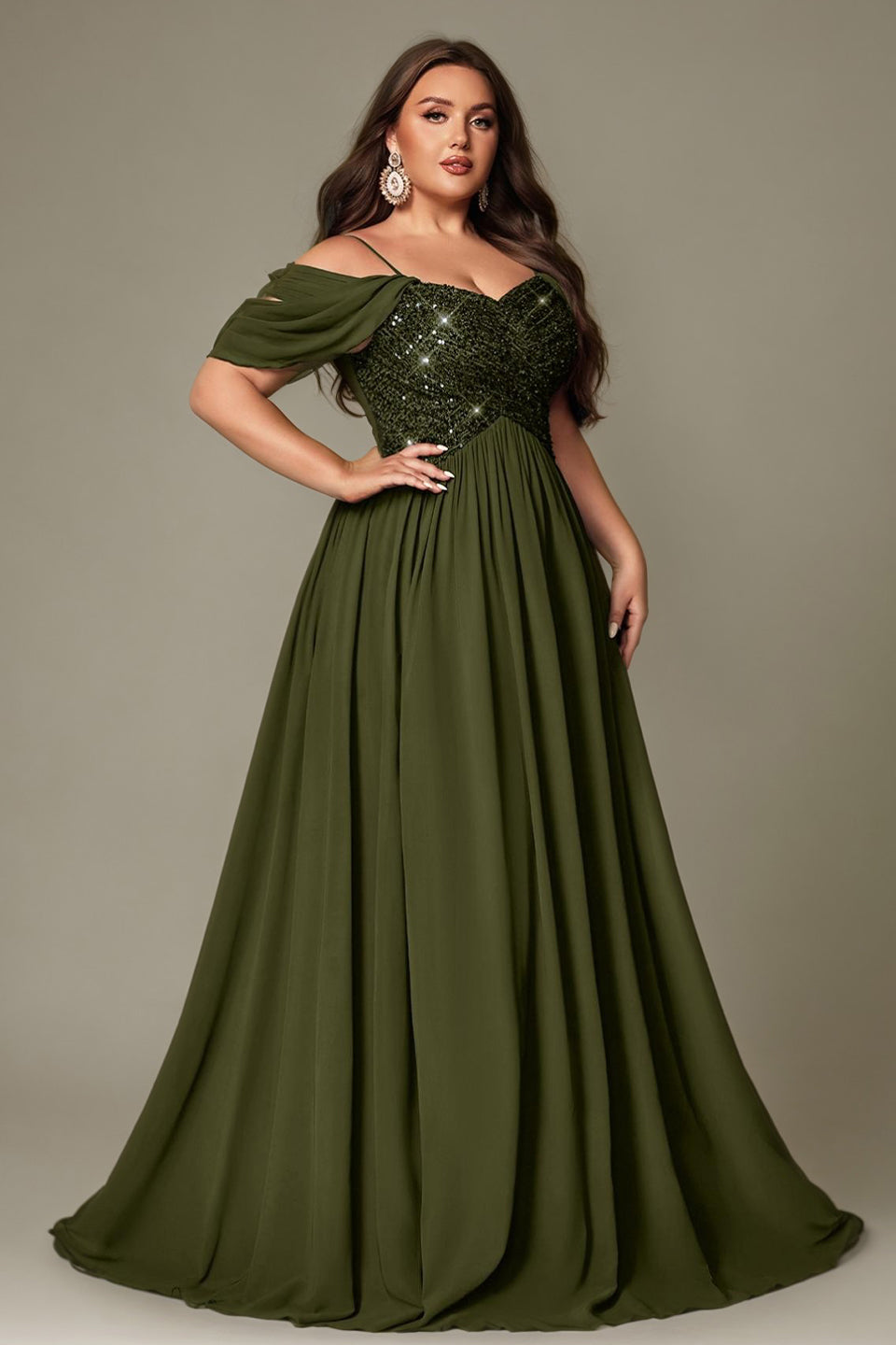 Curveins Plus Size Off-Shoulder Short Sleeve A-Line Maxi Dress