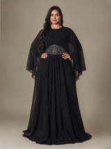 Curveins Plus Size Beaded Cape Sleeve Modest Maxi Dress for Elegant Evenings