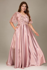Curveins Plus Size V Neck Sequin Floral Patchwork Elegant Flowy Maxi Dress