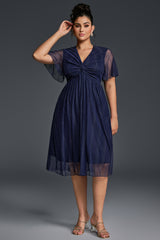 Curveins Plus Size V-Neck Batwing Sleeve Knot Waist Maxi Dress