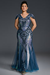Curveins Plus Size Sequin V-Neck Bodycon Maxi Dress