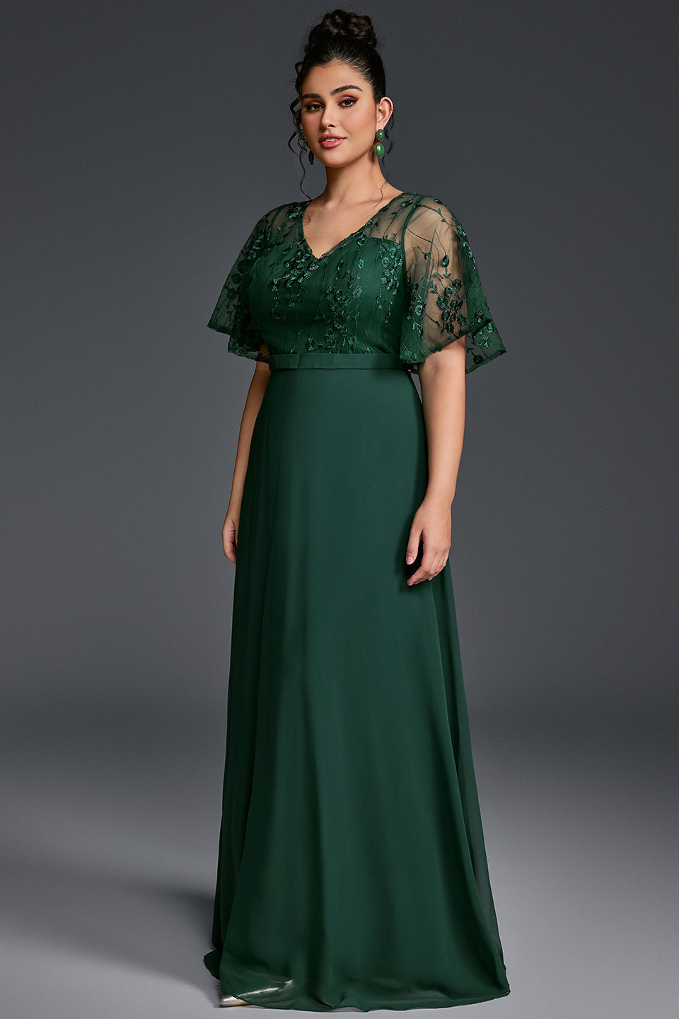 Curveins Plus Size V-Neck Batwing Sleeve Printed Maxi Dress