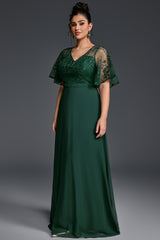 Curveins Plus Size V-Neck Batwing Sleeve Printed Maxi Dress