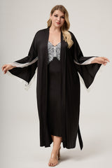 Curveins Plus Size Open-Sleeve Lace Top and Nightwear Set, Comfortable Stylish Lounge Outfit
