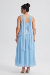 Curveins Plus Size Halter Neck Sleeveless Sequin Patchwork Fitted Maxi Dress