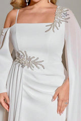 Curveins Plus Size Long Sleeve Ruched Waist Elegant Flowing Maxi Dress