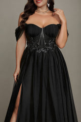 Curveins Plus Size Off-Shoulder Strapless Sleeveless Cinched-Waist Maxi Dress