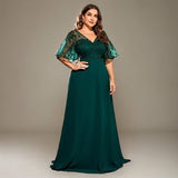 Curveins Plus Size V-Neck Batwing Sleeve Printed Maxi Dress