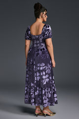 Curveins Plus Size V-Neck Short Sleeves Floral Print Maxi Dress