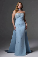 Curveins Plus Size Bandeau Fitted Waist Mermaid Long Dress Evening Gown