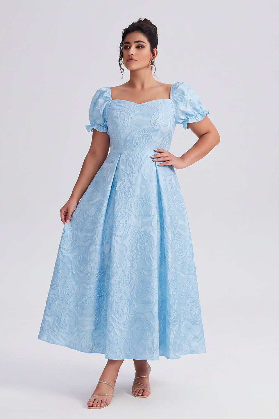 Curveins Plus Size V Neck Short Sleeve Printed Ruched Waist Elegant Maxi Dress