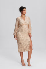 Curveins Plus Size Embellished Sequin Elegant V-Neck Bodycon Dress