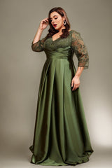 Curveins Plus Size Elegant V-Neck Embroidery Half-Sleeve Slimming Maxi Dress
