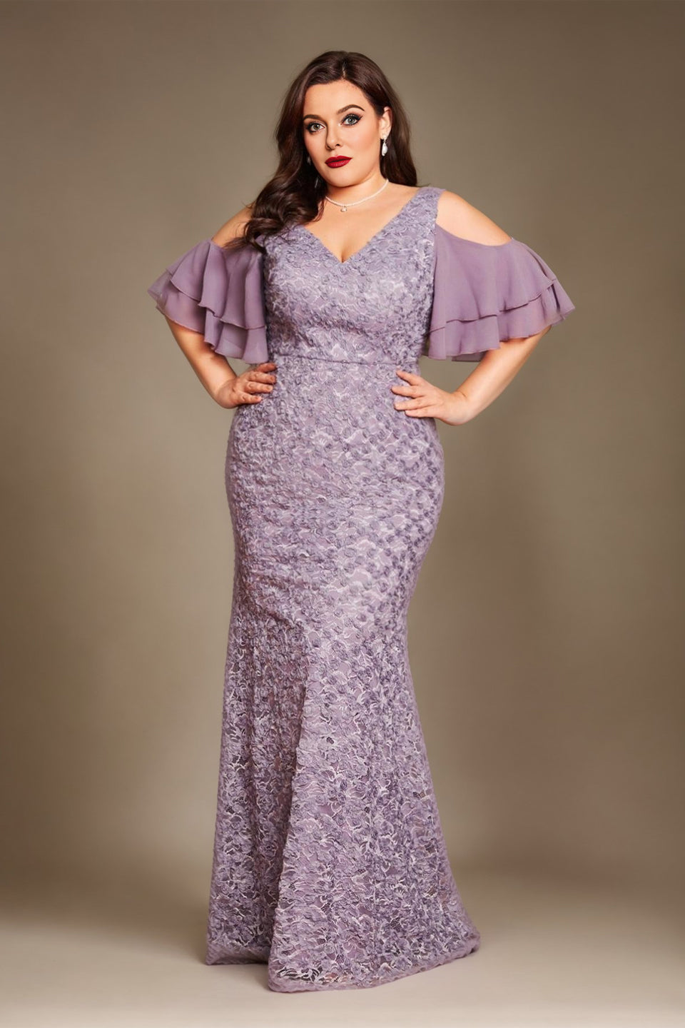 Curveins Plus Size V-Neck Long Sequin Mermaid Bodycon Maxi Dress