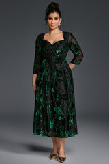 Curveins Plus Size V-Neck Three Quarter Sleeve Patterned Velvet Maxi Dress