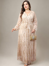 Curveins Plus Size V-Neck Sequin Tassel High-Waist Maxi Dress