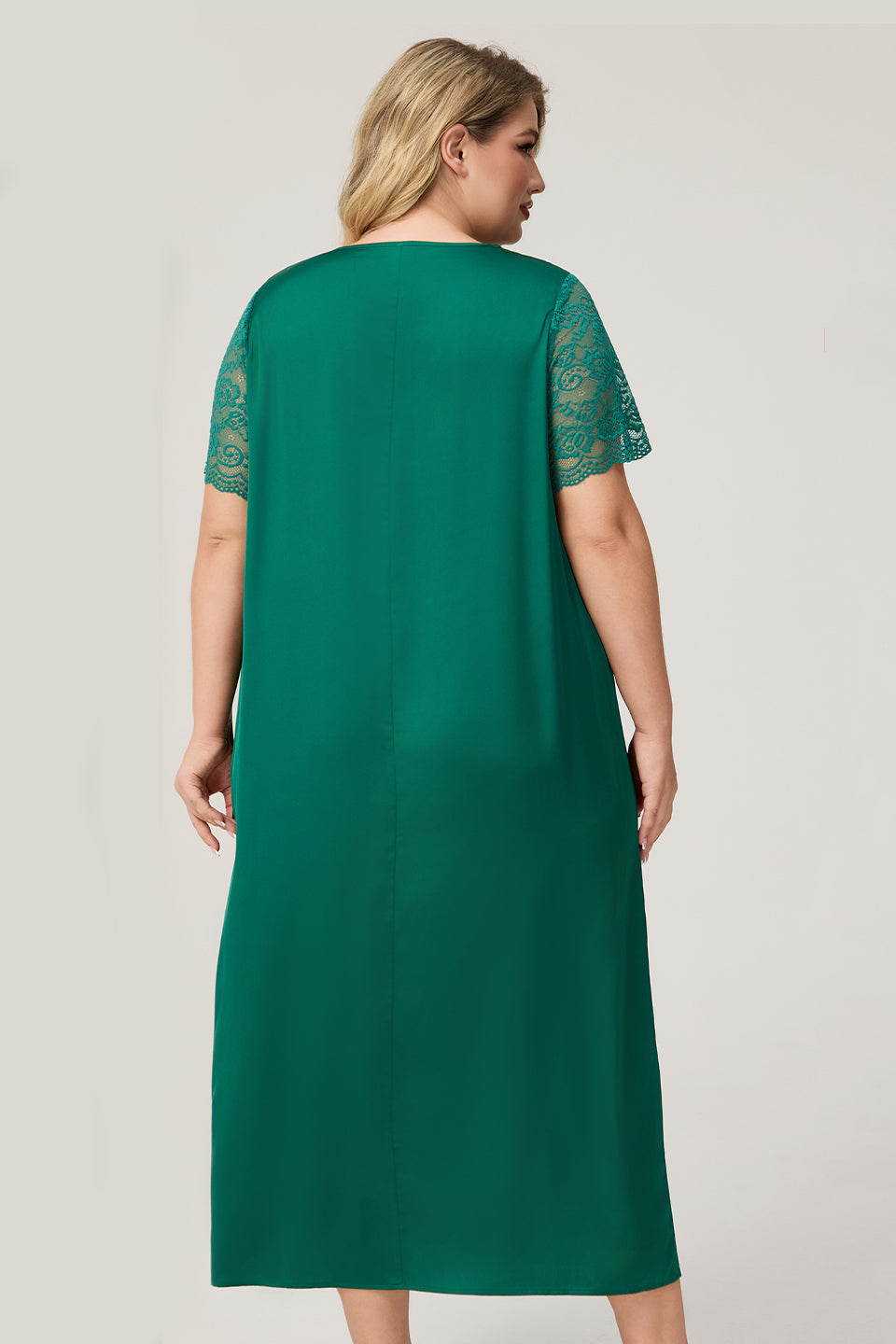 Curveins Plus Size Ice Silk Short Sleeve Loose Fit Comfortable Sleep Dress