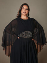 Curveins Plus Size Beaded Cape Sleeve Modest Maxi Dress for Elegant Evenings