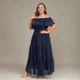 Curveins Plus Size Off Shoulder Ruffle Sleeve Elastic Waist Maxi Dress