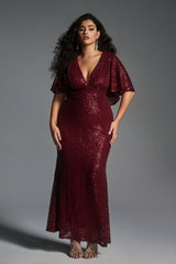 Curveins Plus Size Batwing Sleeve Sequin Sexy Bodycon Maxi Dress