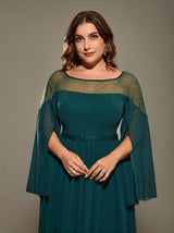 Curveins Plus Size Round Neck Long Sleeve Cinched Waist Maxi Dress