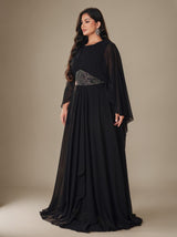 Curveins Plus Size Beaded Cape Sleeve Modest Maxi Dress for Elegant Evenings
