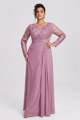 Curveins Plus Size V Neck Long Sleeve Sequin Cinched Waist Elegant Maxi Dress