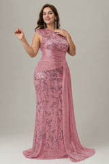 Curveins Plus Size One Shoulder Sleeveless Embroidered Sequin Patchwork Bodycon Maxi Dress