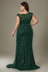 Curveins Plus Size One Shoulder Sleeveless Embroidered Sequin Patchwork Bodycon Maxi Dress