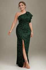 Curveins Plus Size  Sequin One Shoulder Formal Dress