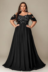 Curveins Plus Size Off-Shoulder Short Sleeve A-Line Maxi Dress